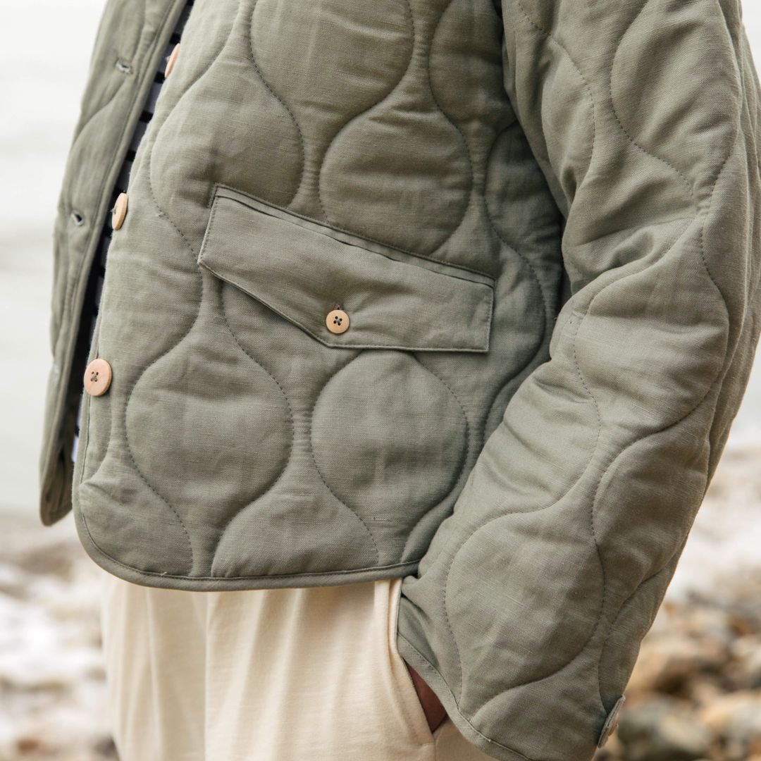 Women's Green Quilted Jacket - Main Image