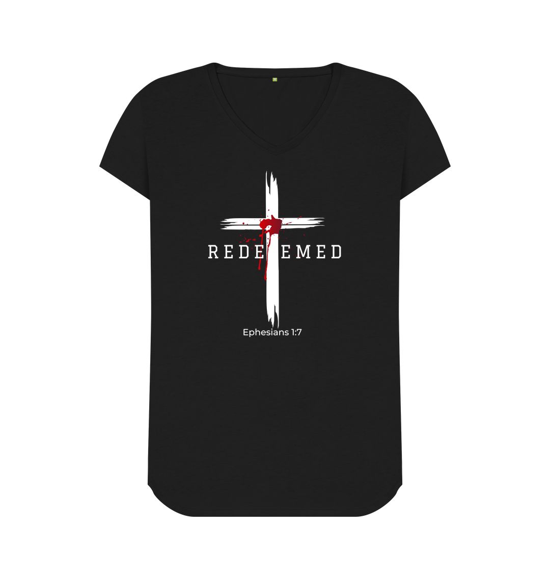 Ephesians 1:7 - Redeemed by the blood of Jesus Organic cotton Women's V-Neck T-shirt