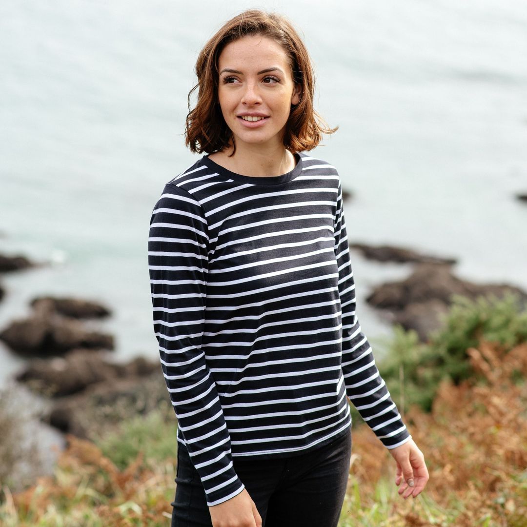 Women's White Striped Long Sleeve Top - Main Image