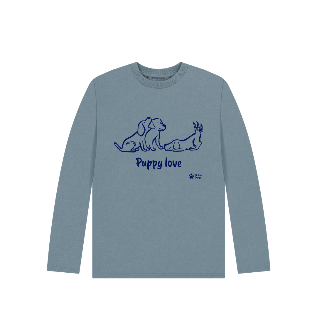 Puppy Love Illustrated Kid's Long-sleeved T-shirt (blue design)