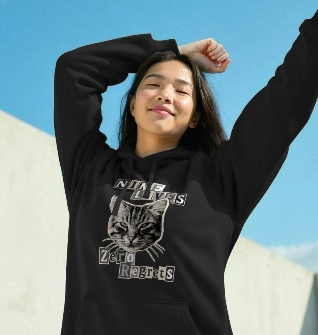 XL 新品 9090 × Novel Core Black Cat Hoodie Nine Lives Zero Regrets Hoodie
