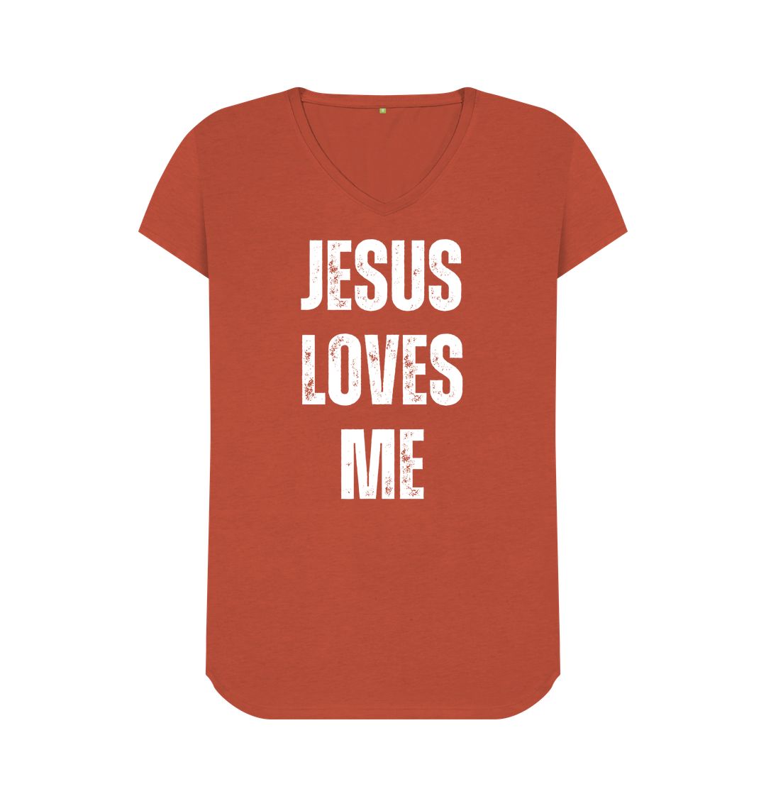 Jesus Loves Me 100% Organic cotton Women's V-Neck T-shirt