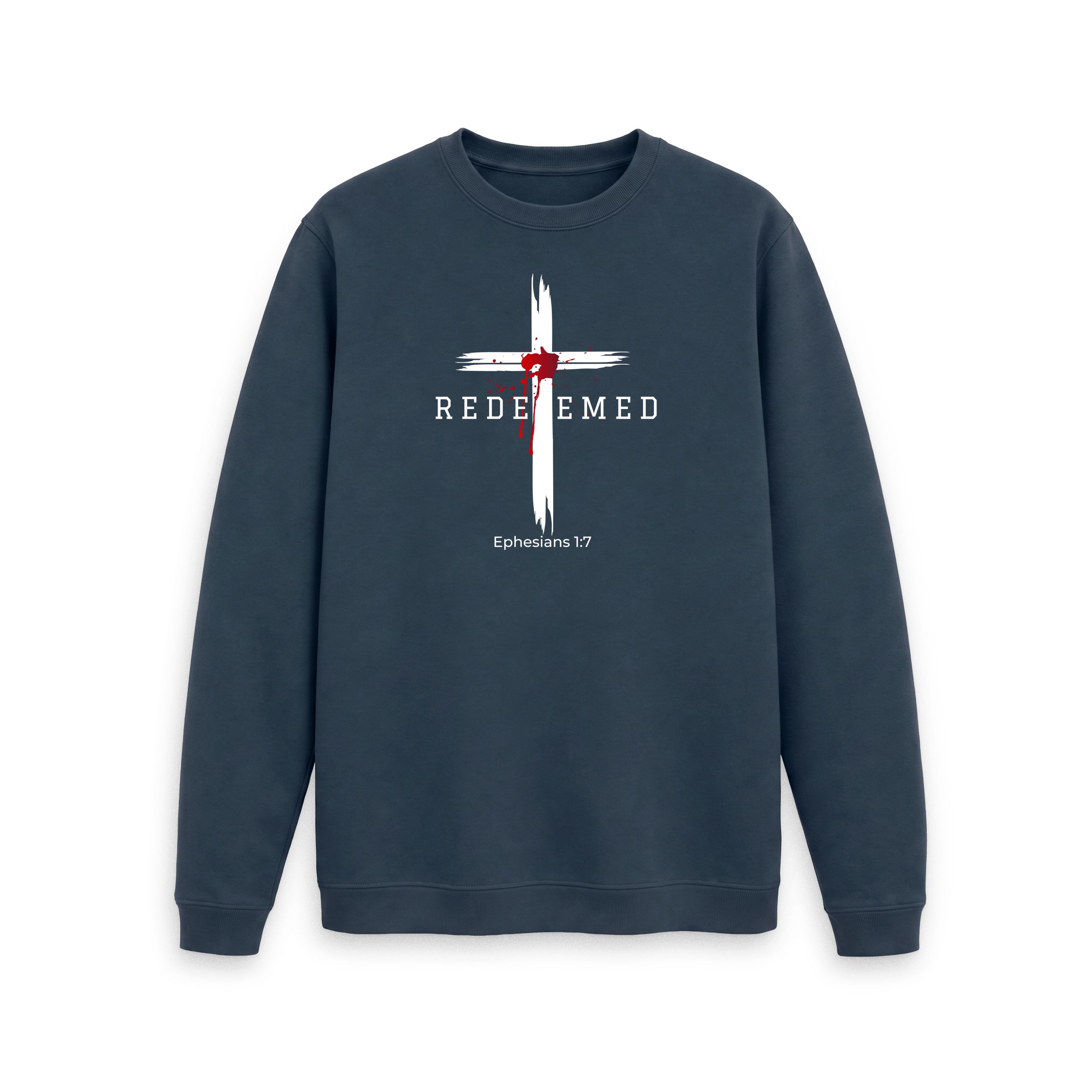 Ephesians 1:7 - Redeemed by the blood of Jesus Organic cotton Men's Crew Neck Sweater