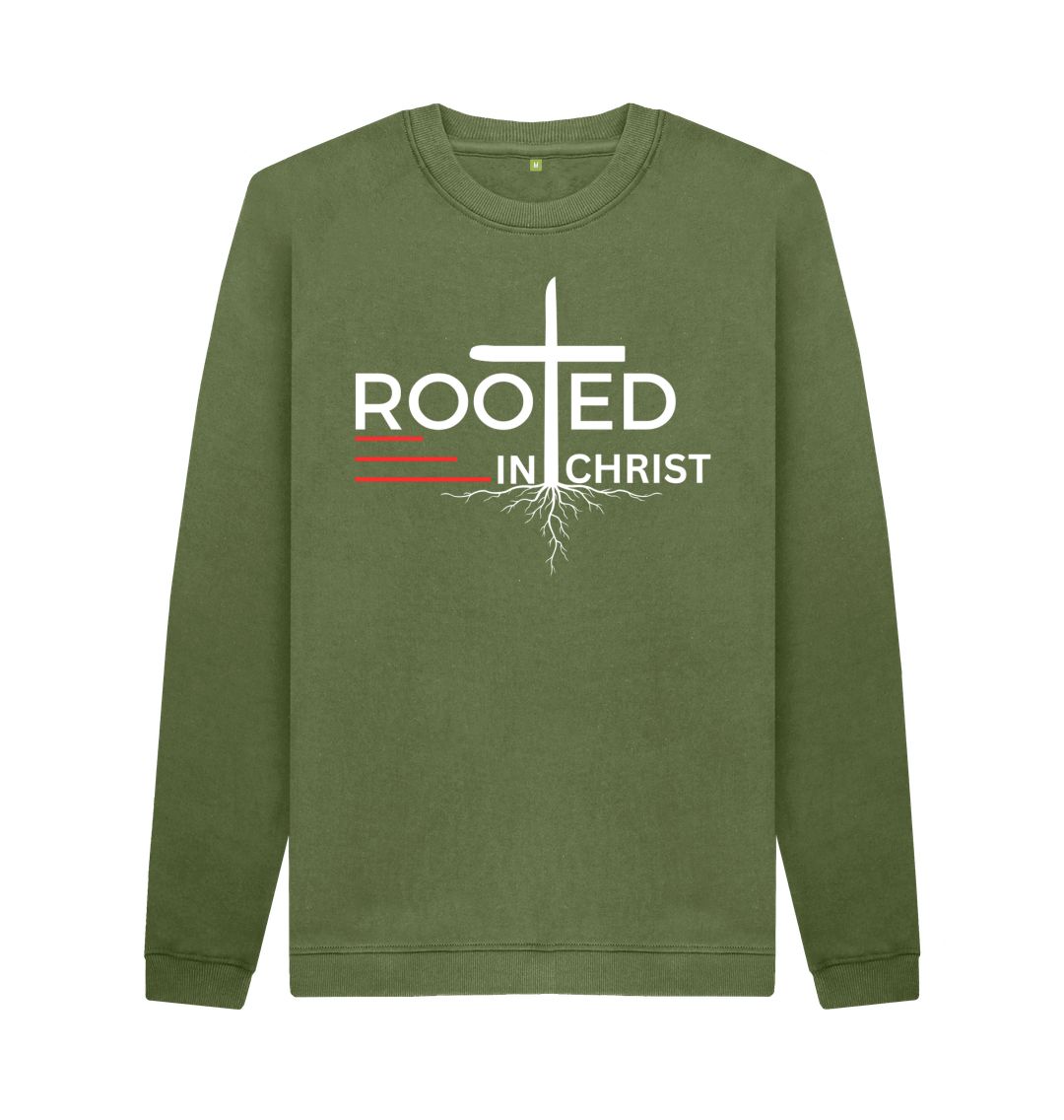Colossians 2:7 - Rooted in Christ Organic cotton Men's Crew Neck Sweater