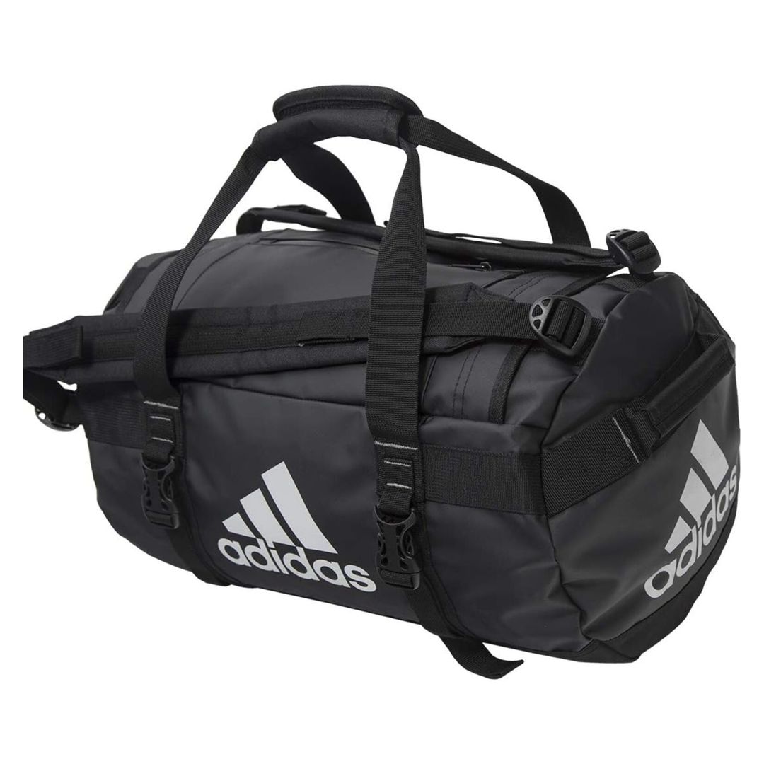 adidas convertible backpack duffel bag black Garment Duffle It has a pocket for your water bottle and a cording system for your yoga mat Defender 5 Small Duffel Bag