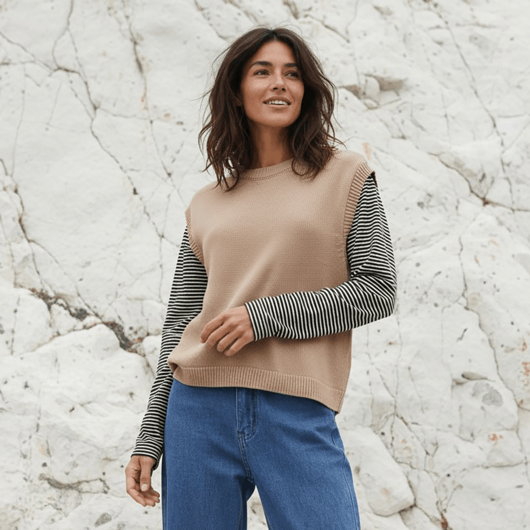 Knitted Vest and T-Shirt Set Layered Outfit Rapanui