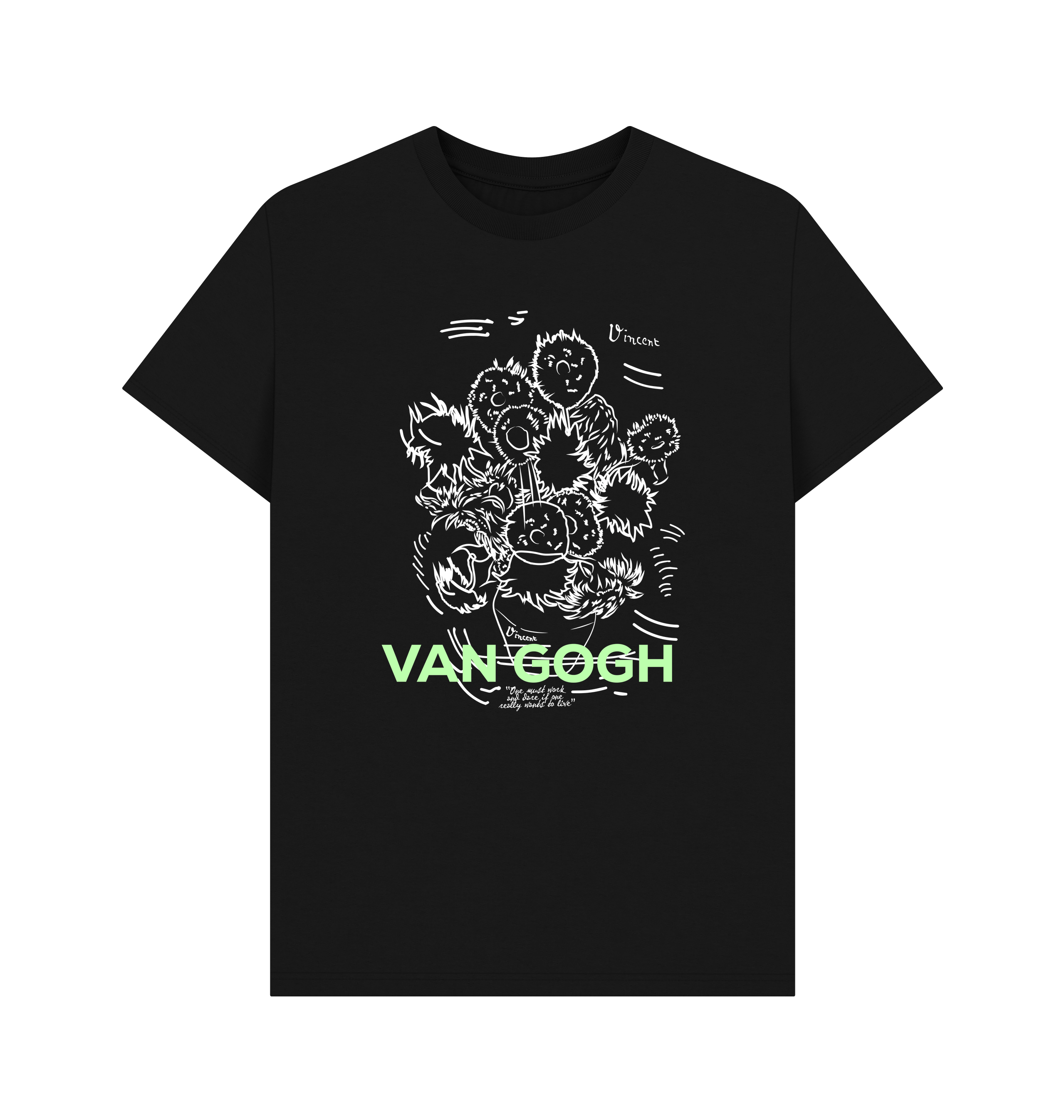 PREMIUM OFFICIAL APOH APOH Van Gogh Sunflowers Scribble Black T-Shirt - Picture 2 of 3