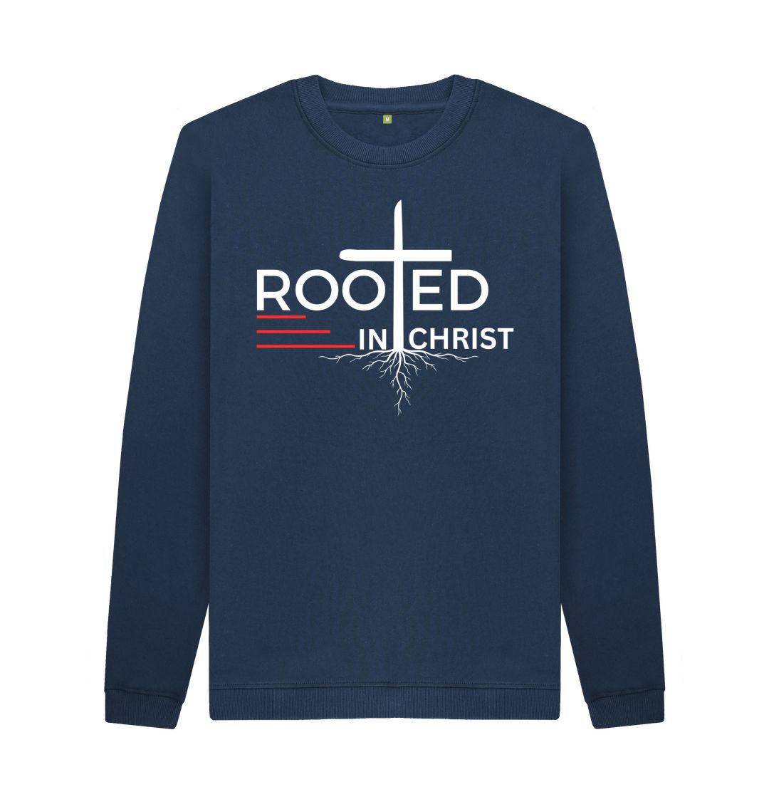 Colossians 2:7 - Rooted in Christ Organic cotton Men's Crew Neck Sweater