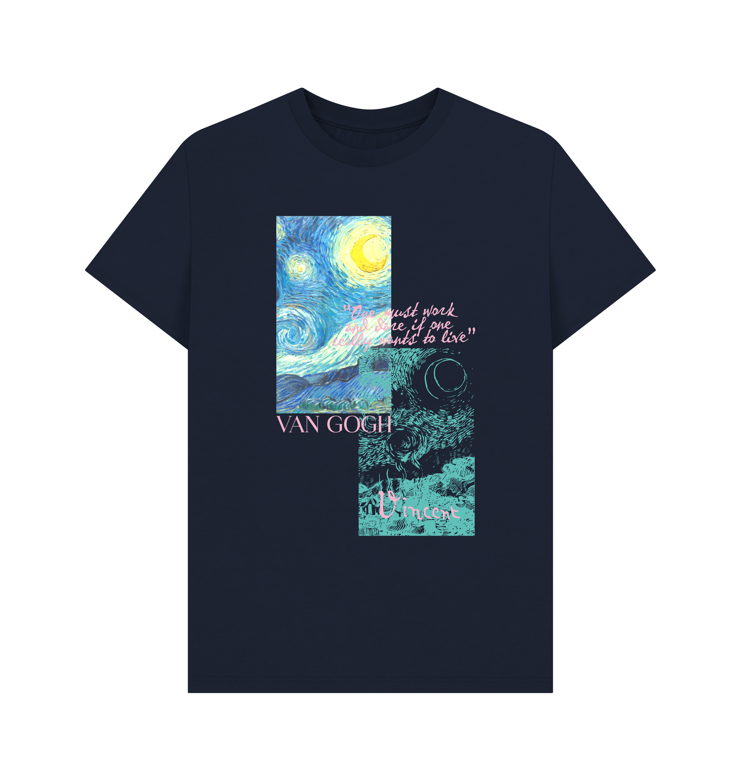 PREMIUM OFFICIAL APOH APOH Van Gogh Starry Night Collage Navy T-Shirt - Picture 2 of 3