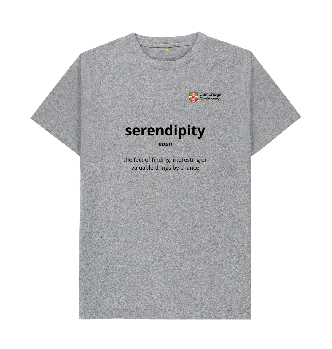 Serendipity organic cotton T shirt black writing variety