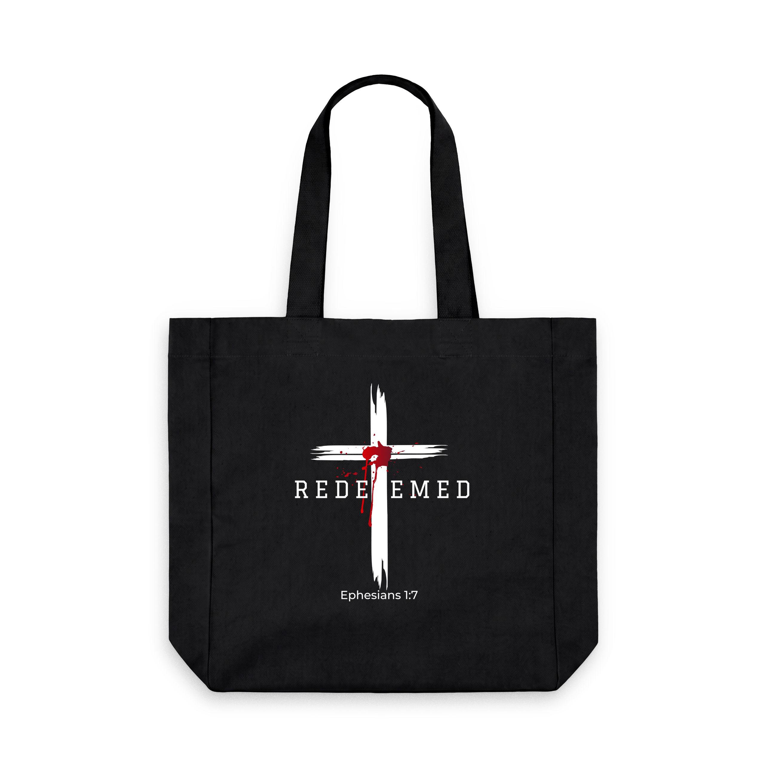 Ephesians 1:7 - Redeemed by the blood of Jesus Organic cotton shopping tote bag