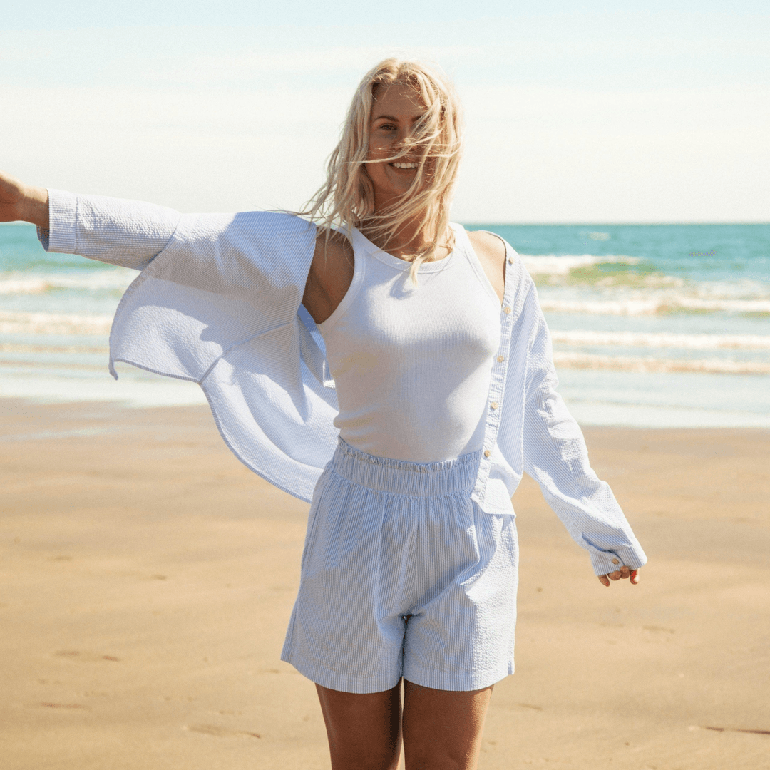 Romi Shirt and Shorts Set - Brown Stripe