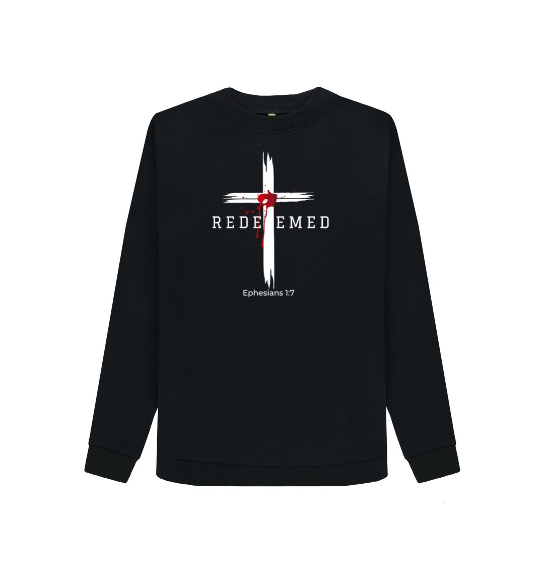 Ephesians 1:7 - Redeemed by the blood of Jesus Organic cotton Women's Crewneck Sweater