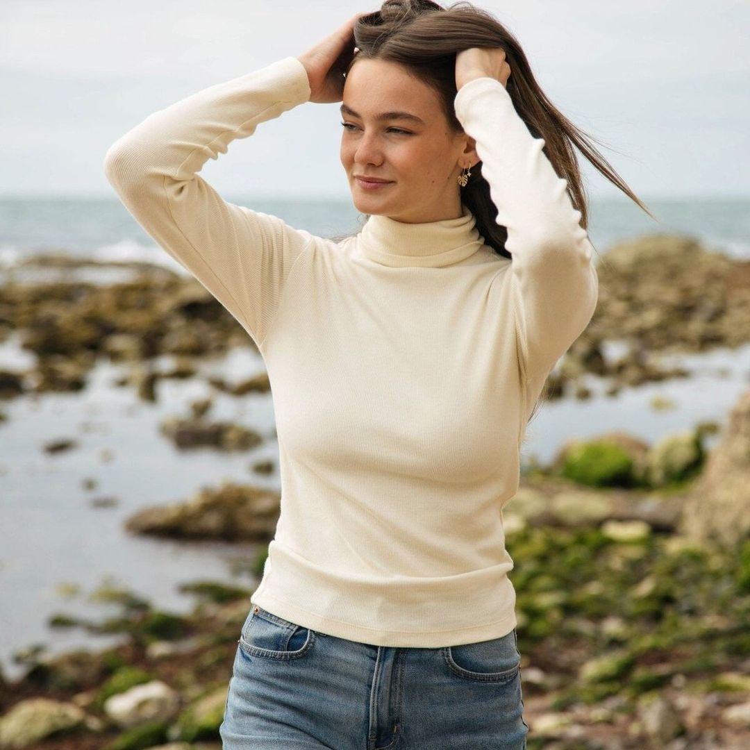Women's Ribbed Turtleneck Top - Main Image