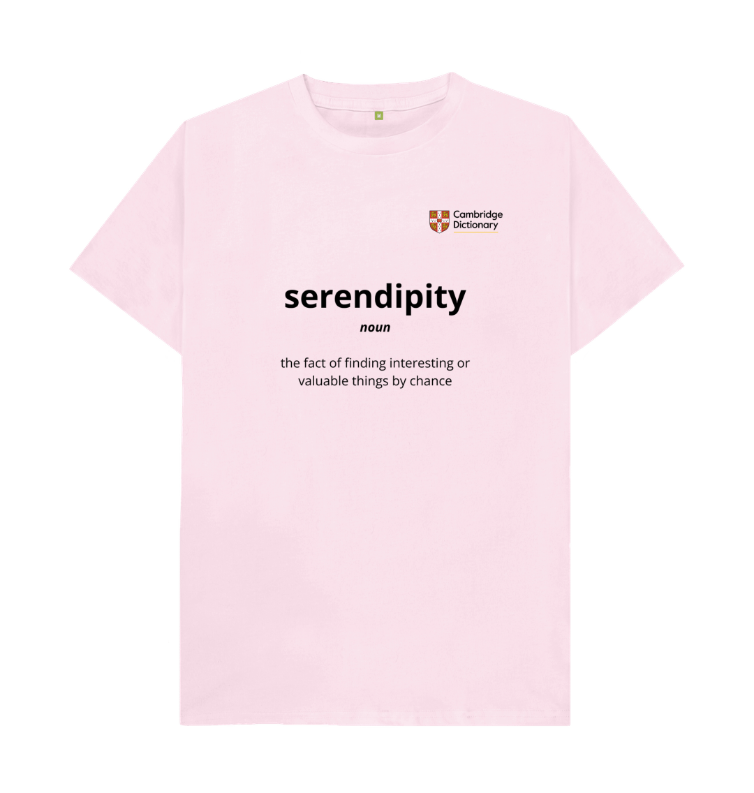 Serendipity organic cotton T shirt black writing variety