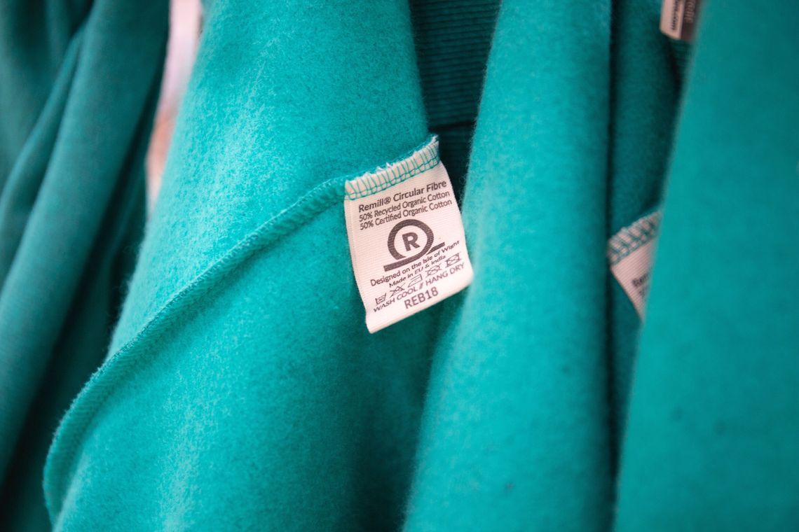 remill label showing an item made from 50% recycled cotton and 50% virgin organic cotton