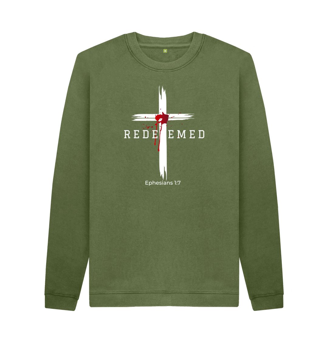 Ephesians 1:7 - Redeemed by the blood of Jesus Organic cotton Men's Crew Neck Sweater