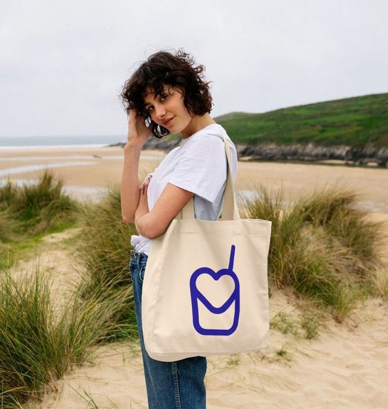 Plant Milk Heart tote bag, natural organic cotton