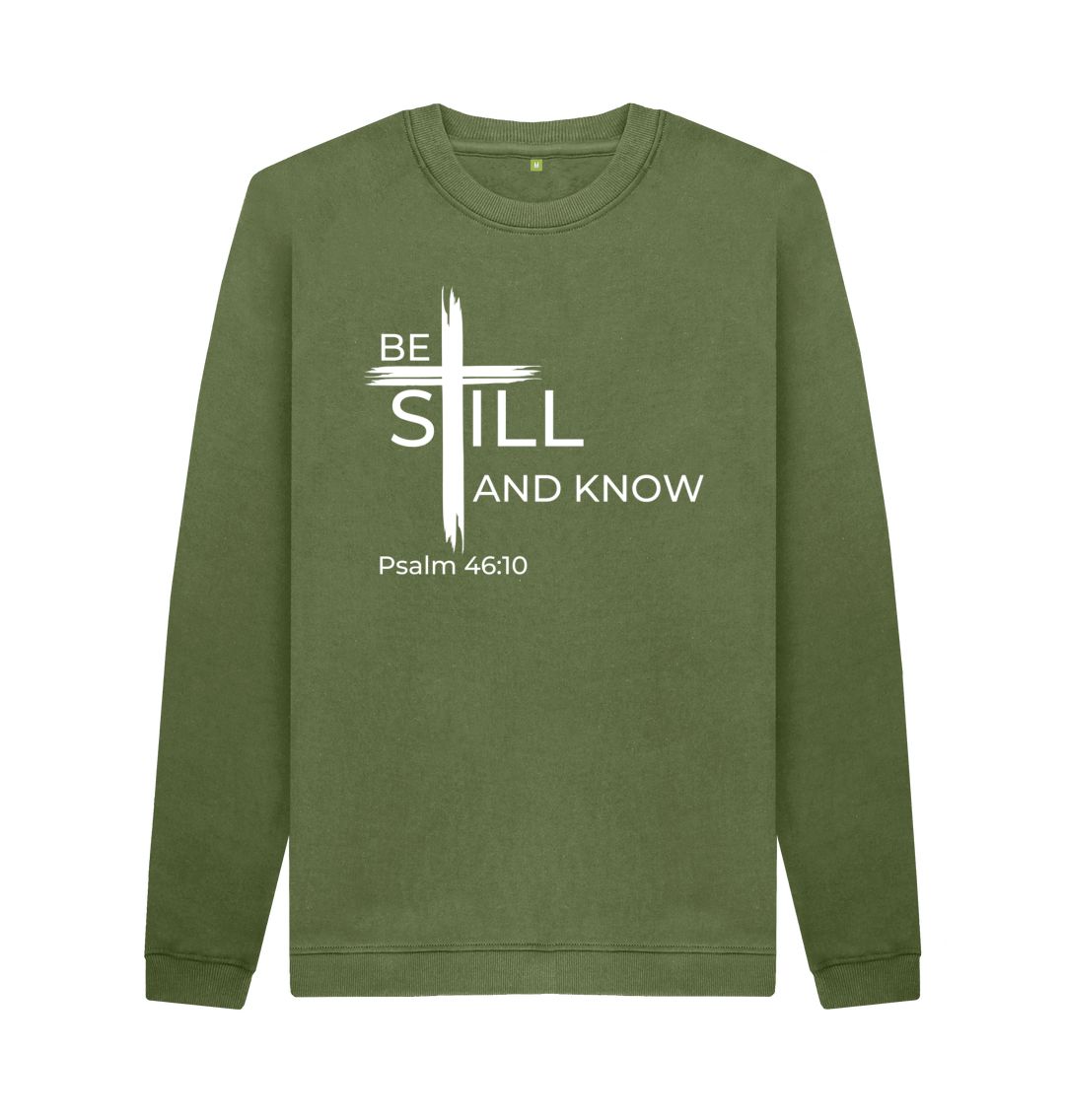 Psalm 46:10 Be still and know that I am God Organic cotton Men's Crew Neck Sweater