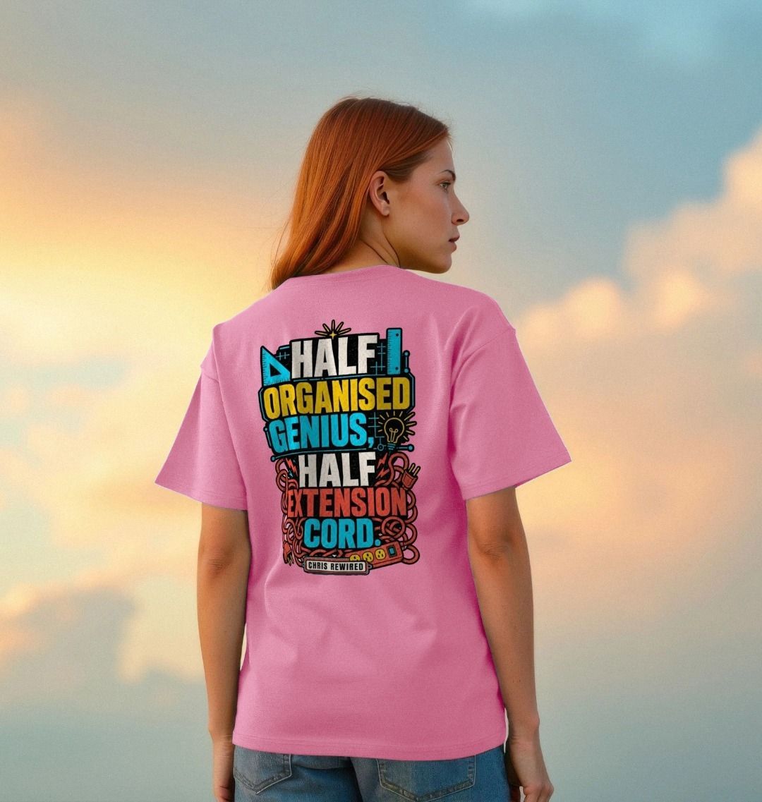 Half Organised Genius Half Extension Cord Women's Over-Sized T-Shirt