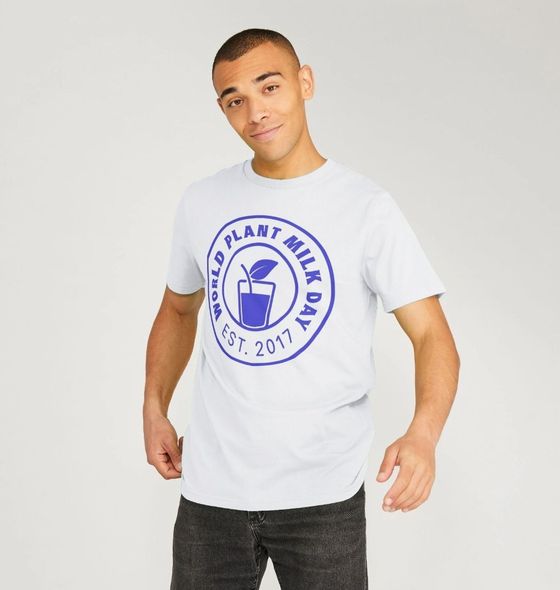 Model wearing the World Plant Milk Day Badge tee