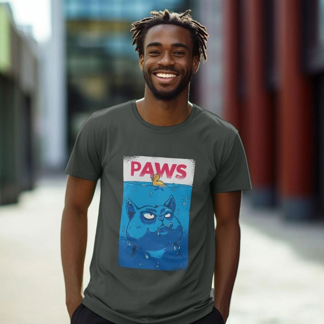 Paws Jaws Parody T-Shirt Funny Cat T-Shirt Shirtbox
