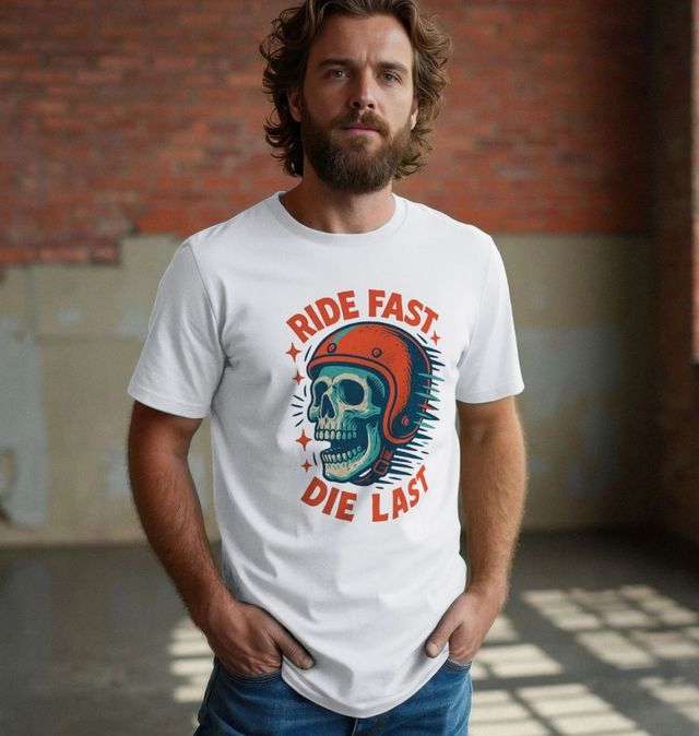 Ultrabasic T-shirt Uomo Motorcycle - 'Ride Fast Or Die' - 100% Cotone, Taglie Forti Fino A 5XL, Stampata Con Inchiostri Ecologici
