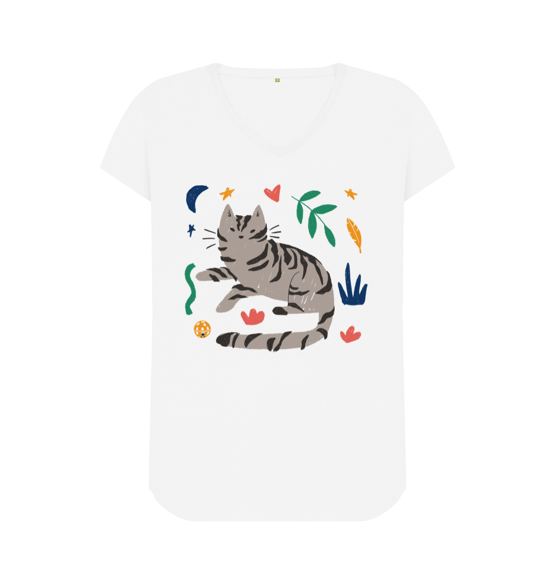 Maglietta Gatto Cat Crazy Lady – Top Grigio Con Scollo Laterale, 100% Cotone Pesante - 4