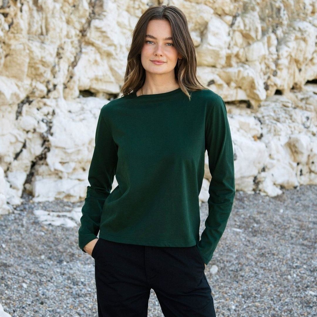 Sherosa Women's Long Sleeve Crew Neck T-Shirt - Basic Stretchy Tee For Everyday Wear, Dark Green, X-Large - View #5