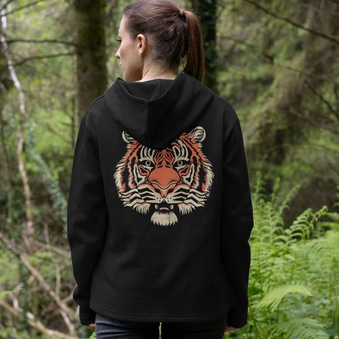 Tiger Back Print Relaxed Fit Hoody