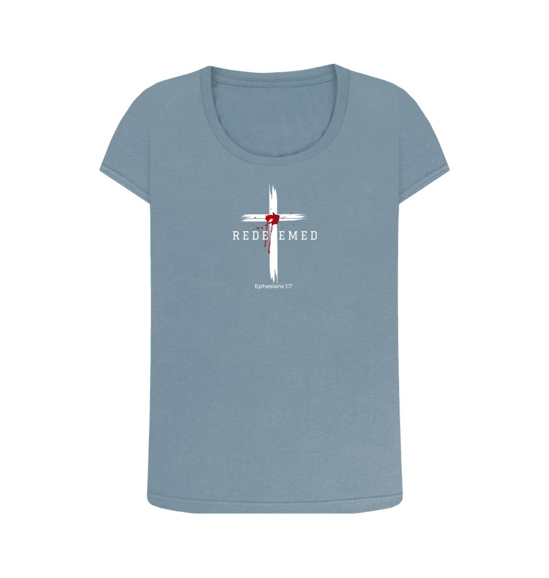 Ephesians 1:7 - Redeemed by the blood of Jesus Organic cotton Women's Scoop Neck T-shirt