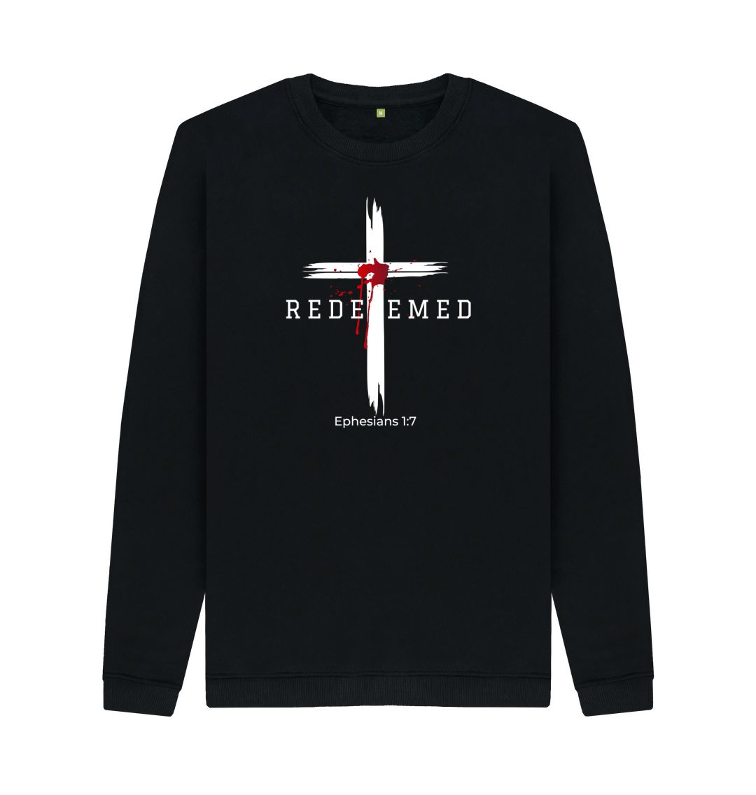 Ephesians 1:7 - Redeemed by the blood of Jesus Organic cotton Men's Crew Neck Sweater