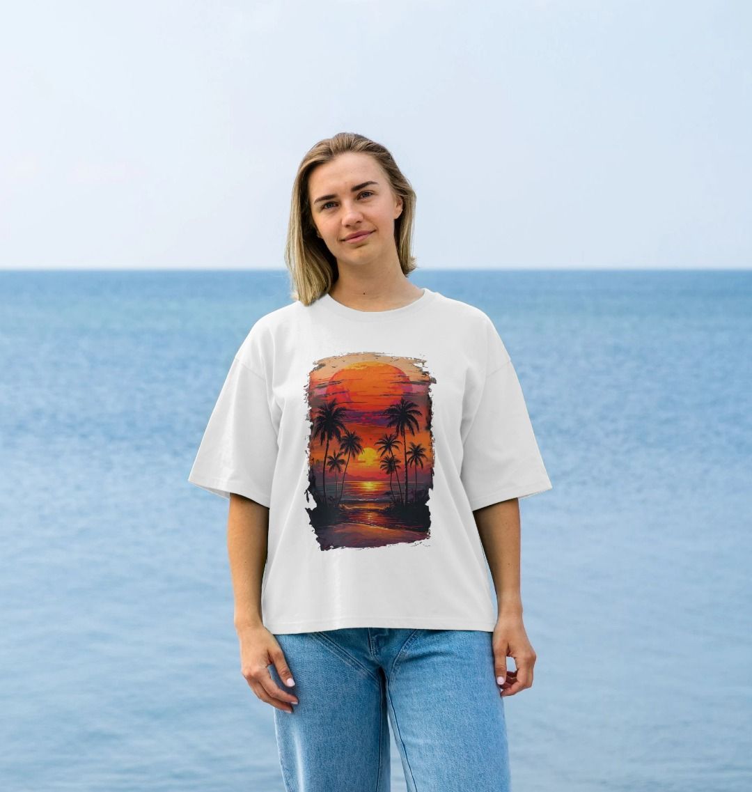 Women's Tropical Sunset Oversized Tee – Organic Cotton T-Shirt