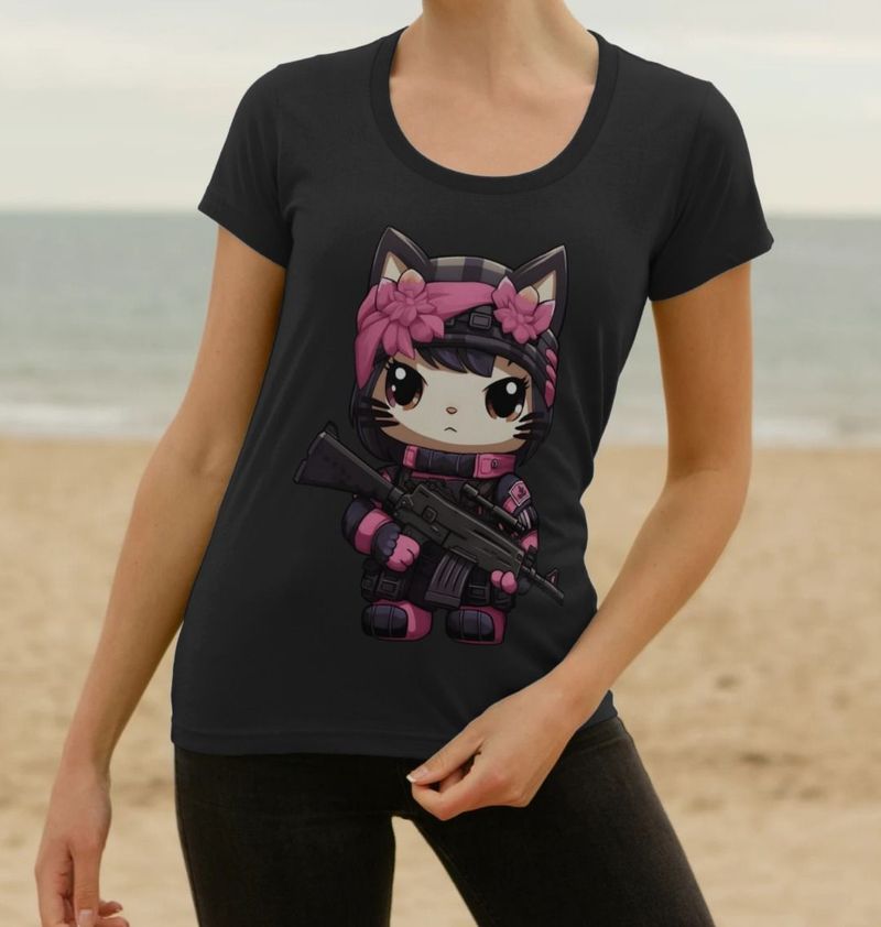 Women's Super Cute Lil Sniper Kitty T-Shirt