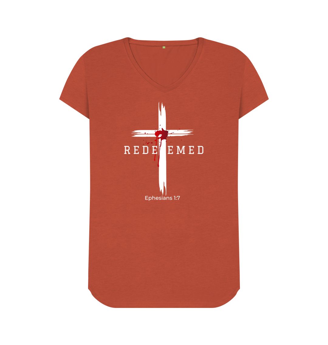 Ephesians 1:7 - Redeemed by the blood of Jesus Organic cotton Women's V-Neck T-shirt