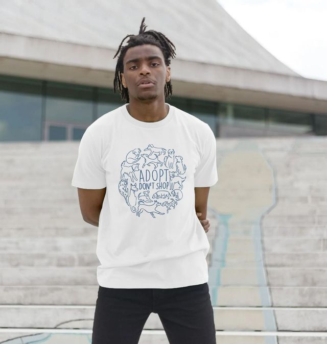 "Adopt Don't Shop" T-Shirt — Charcoal Grey, Men's Size M, 100% Cotton