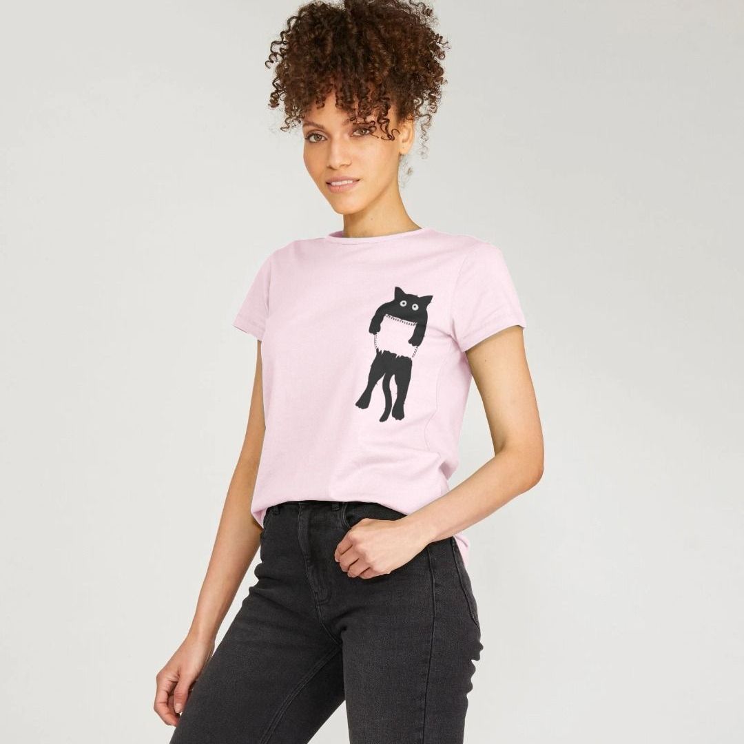 Hanging Cat Pocket T-Shirt Cute Black Cat Tee Shirtbox
