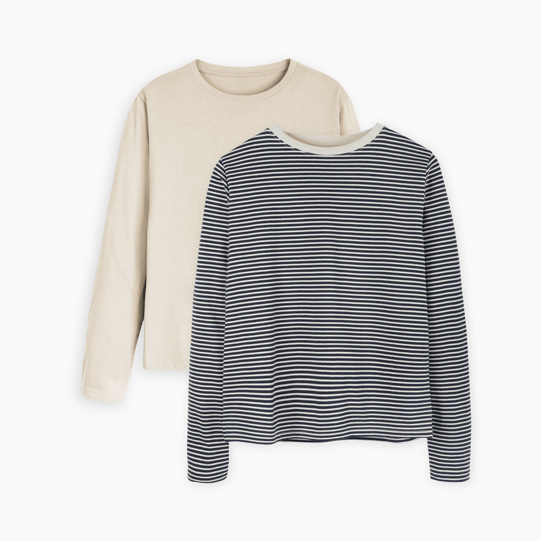 Women's Long Sleeve T-Shirt Pack Striped Plain Rapanui