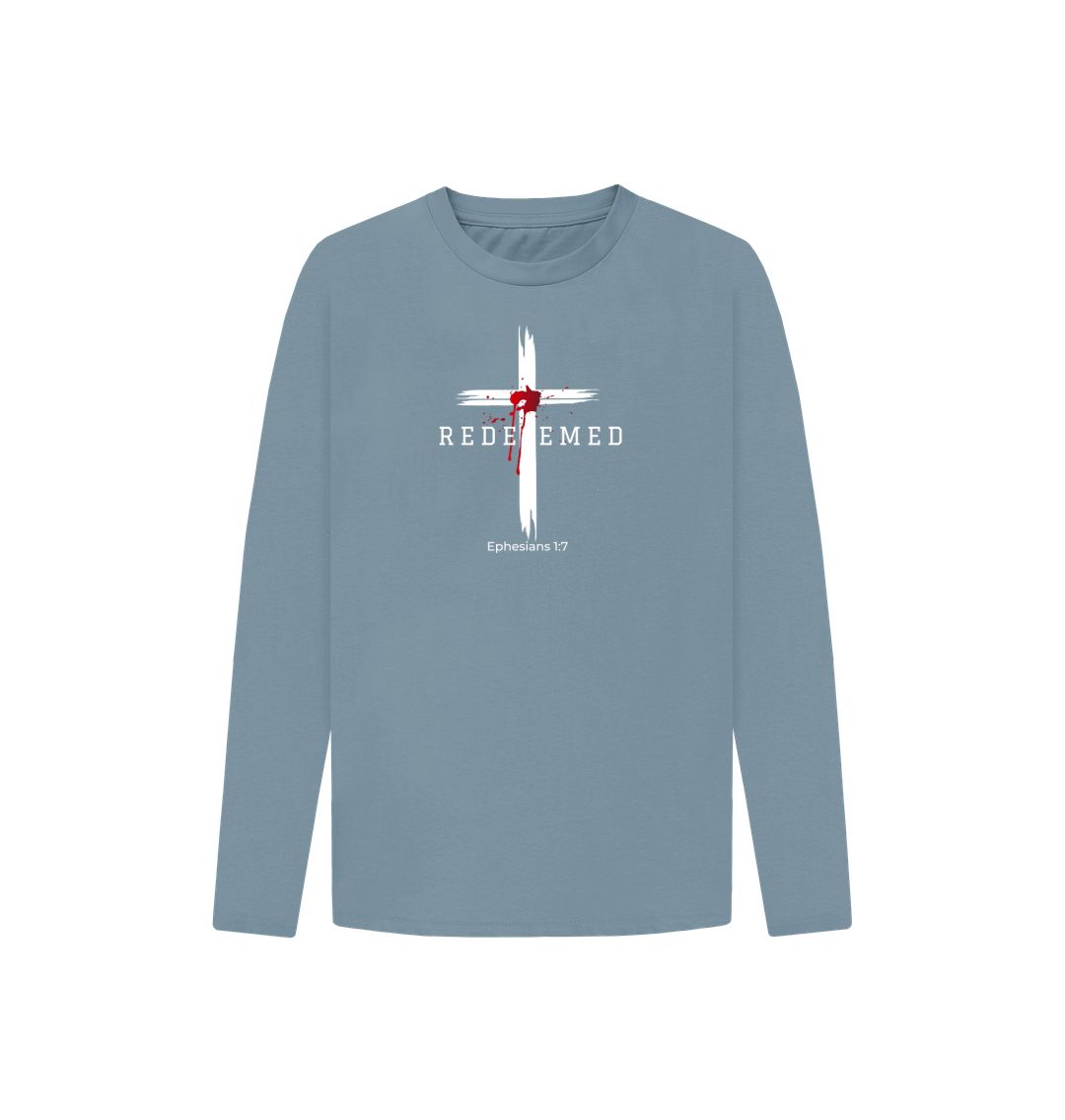 Ephesians 1:7 - Redeemed by the blood of Jesus Organic cotton Kid's Long Sleeve T-shirt