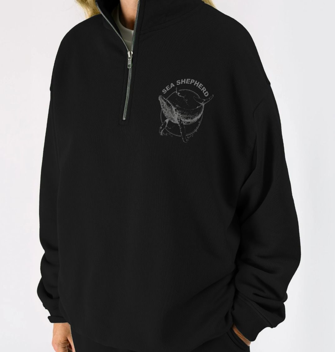 Sea Shepherd Whale Logo | Grey Print Half Zip Sweatshirt