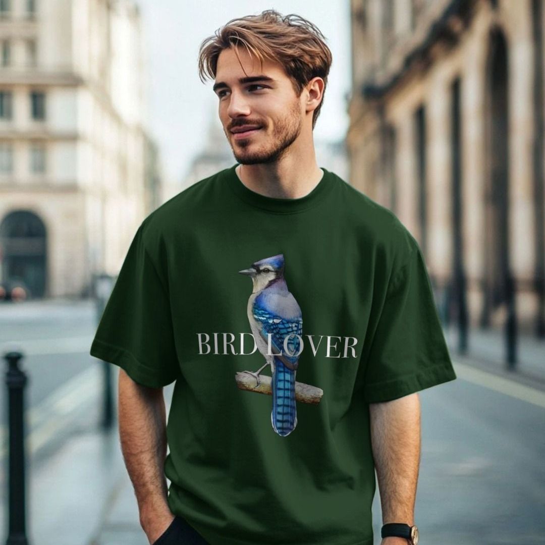Blue Jay Bird Lover Oversized Men's T-Shirt